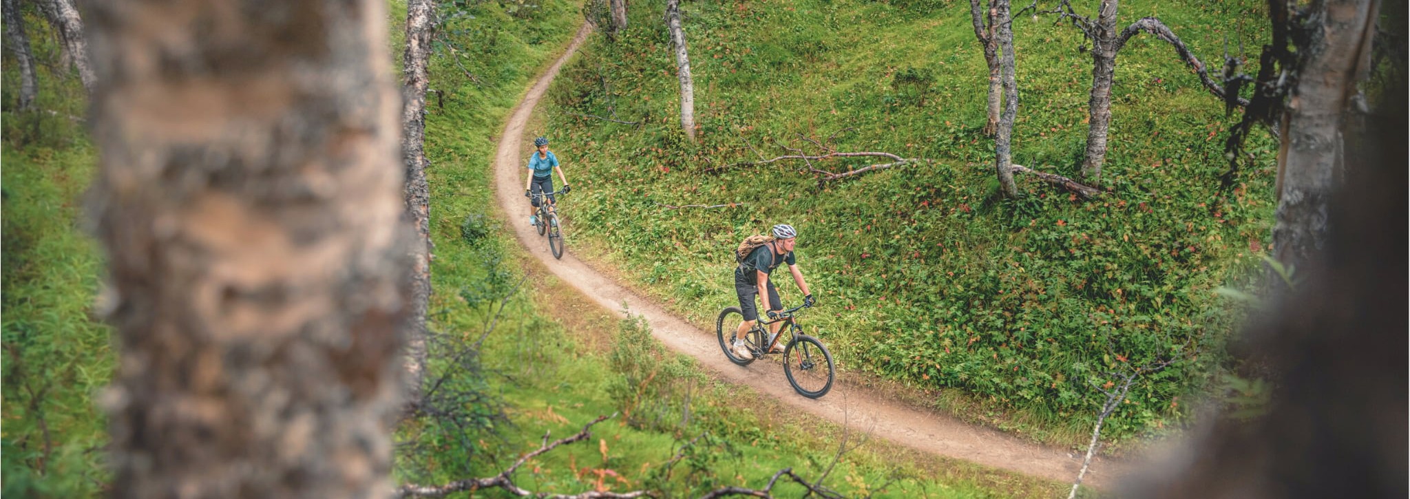 Familj cyklar på fjället  i Ramundberg